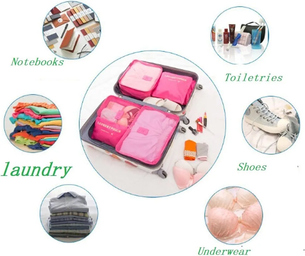 6 Pcs Travel Packing Cube Luggage Compression Pouches Laundry Toiletry Storage Bag