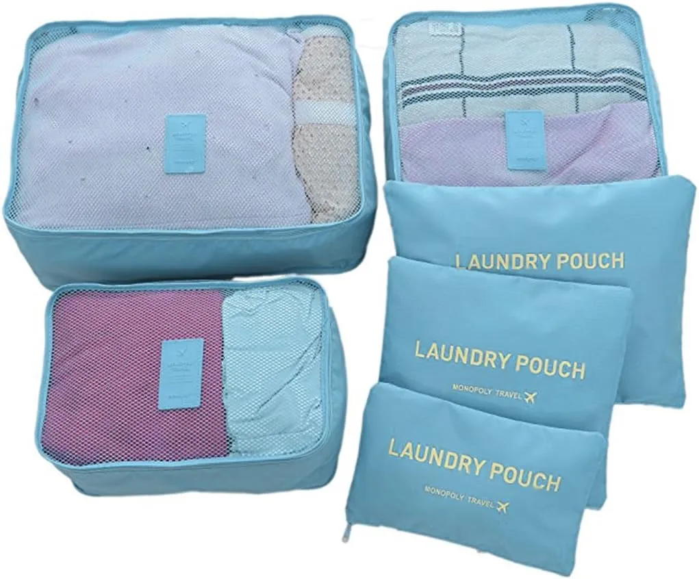 6 Pcs Travel Packing Cube Luggage Compression Pouches Laundry Toiletry Storage Bag