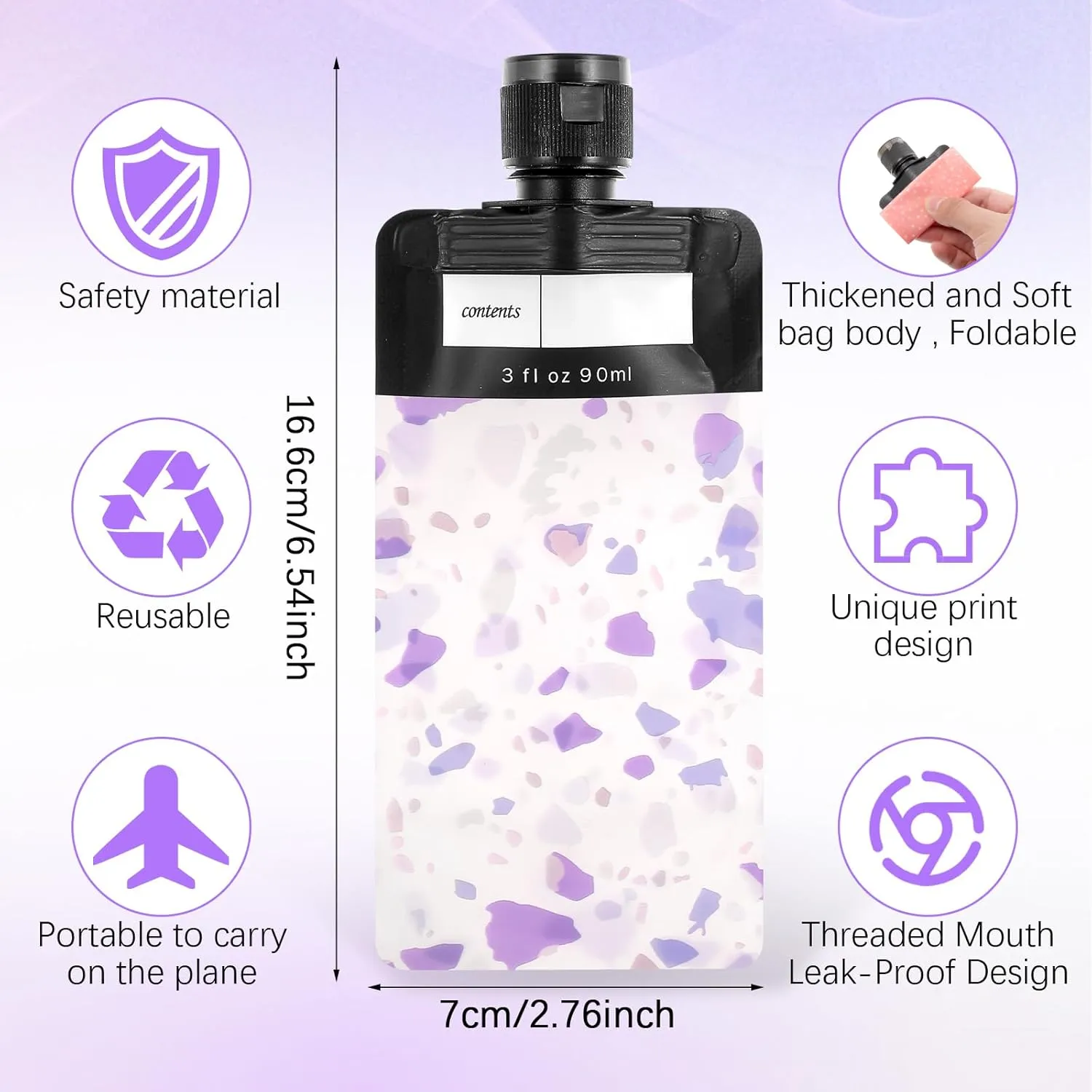 6 Pcs Travel Pouches for Toiletries, 3 oz Travel Size Containers Leak Proof Empty Squeeze Pouches TSA Approved Refillable Travel Bottles for Liquids Shampoo Conditioner Pouch Travel Accessories