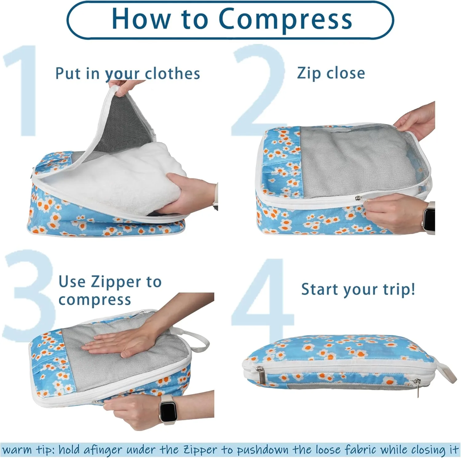 7 Pcs Compression Packing Cubes for Travel Luggage, Lightweight Suitcase Organizer Bags Set, Compression Packaging Cube for Travel Essentials, Packing Cubes for Carry on Suitcase