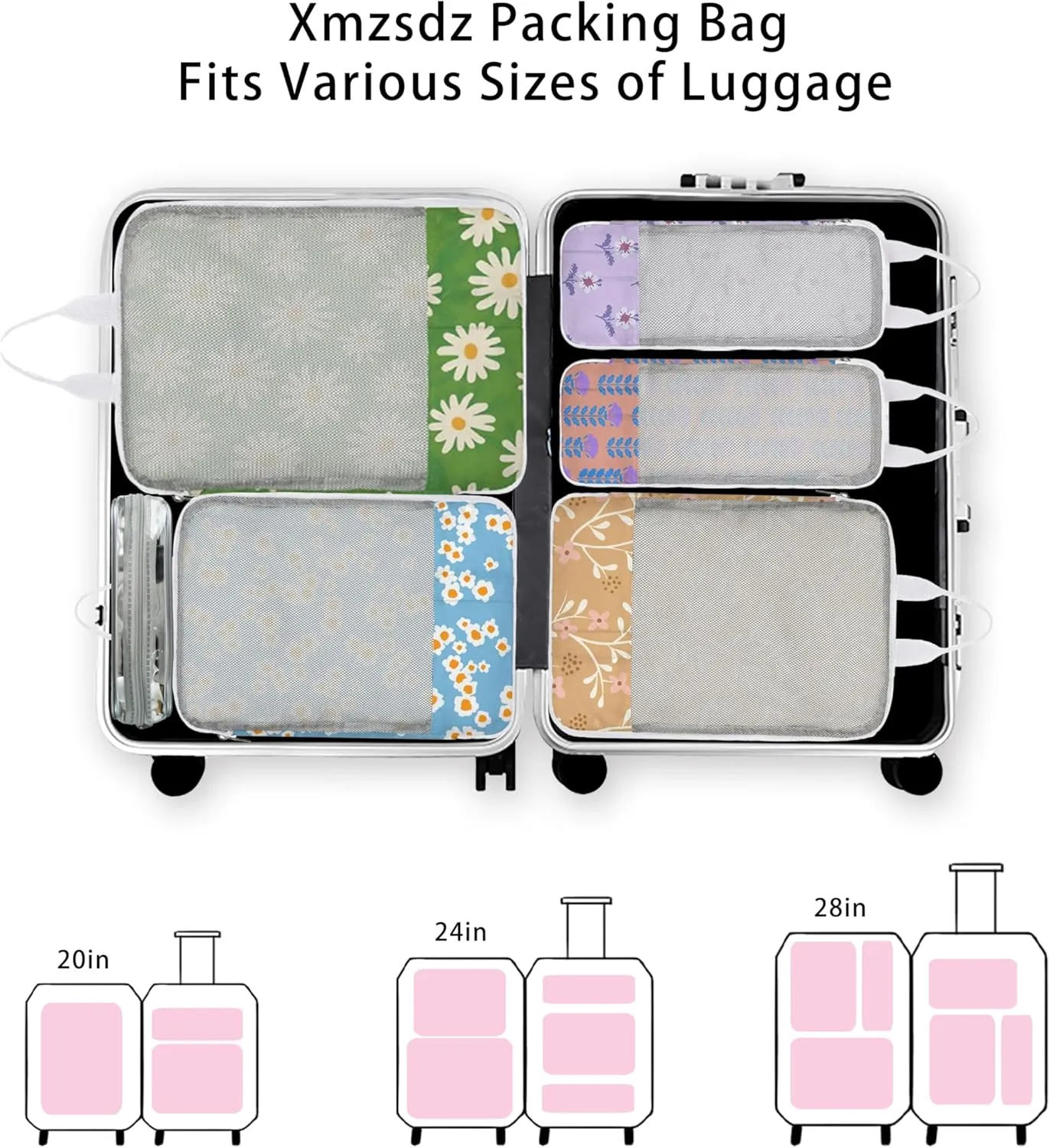 7 Pcs Compression Packing Cubes for Travel Luggage, Lightweight Suitcase Organizer Bags Set, Compression Packaging Cube for Travel Essentials, Packing Cubes for Carry on Suitcase