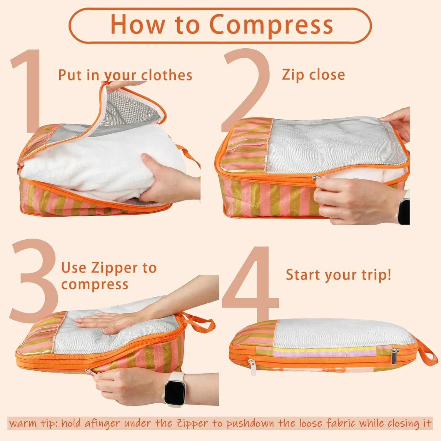7 Pcs Compression Packing Cubes for Travel Luggage, Lightweight Suitcase Organizer Bags Set, Compression Packaging Cube for Travel Essentials, Packing Cubes for Carry on Suitcase