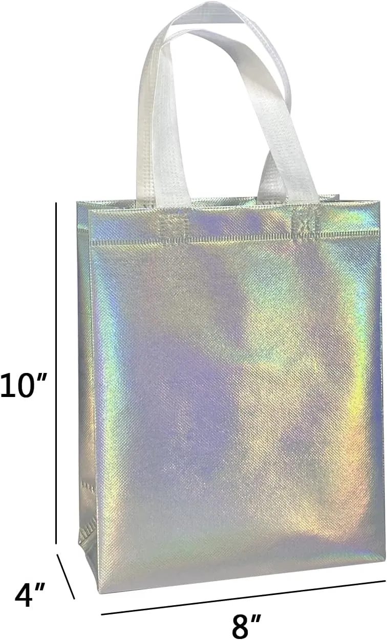 8" X 4" X 10" Reusable Gift Bags With Handles for Birthday Christmas Party Favor Gift Bag Pack of 12 (3 Colors Mix)