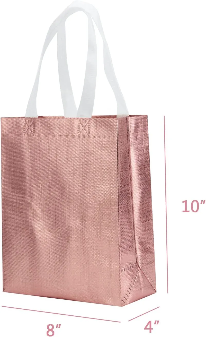 8" X 4" X 10" Reusable Gift Bags With Handles for Birthday Christmas Party Favor Gift Bag Pack of 12 (3 Colors Mix)