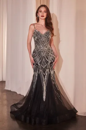 9317 EMBELLISHED BLACK MERMAID DRESS
