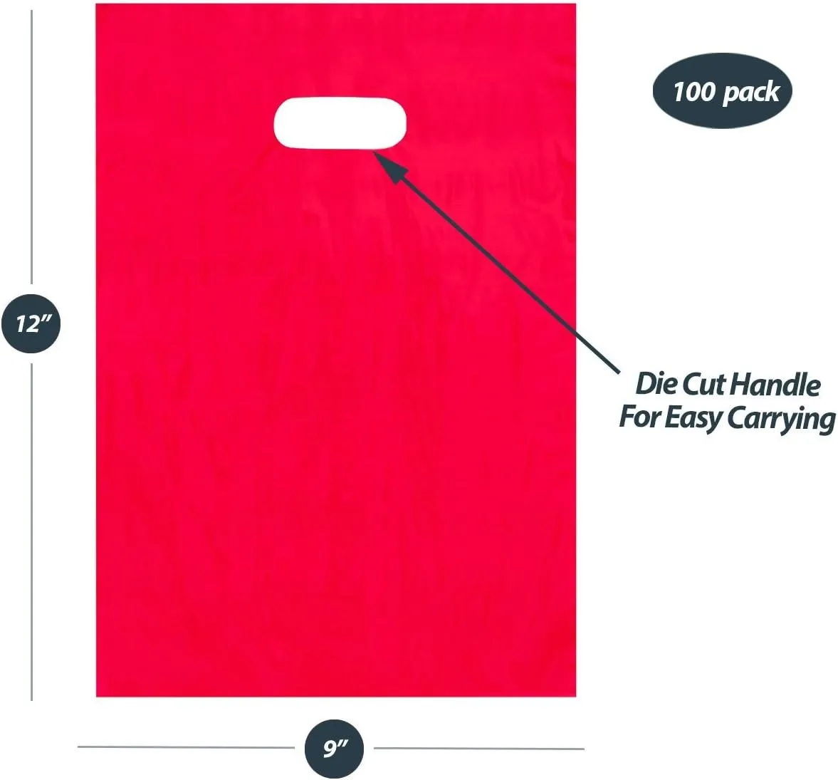 9x12 Red Die Cut Handle Plastic Shopping Bags 100/cs 