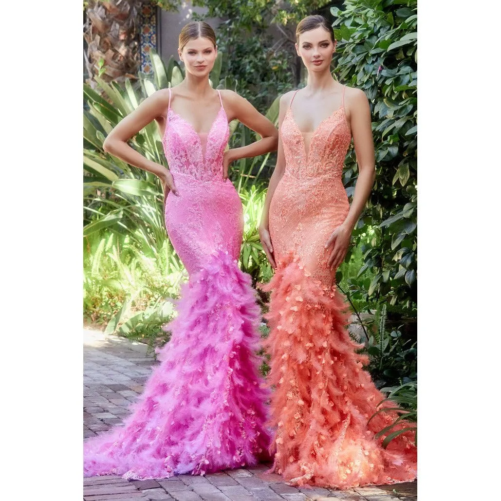A1116 FEATHER MERMAID GOWN