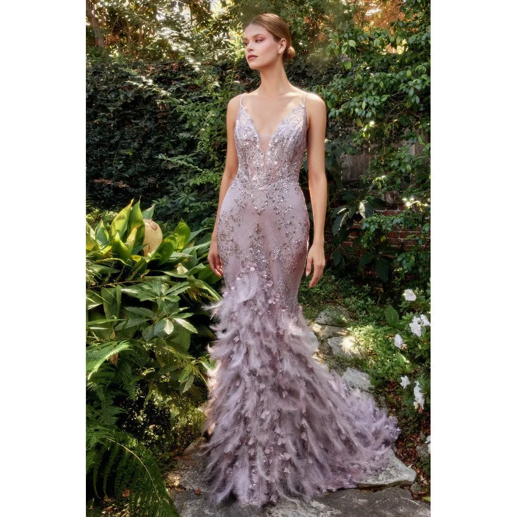A1116 FEATHER MERMAID GOWN