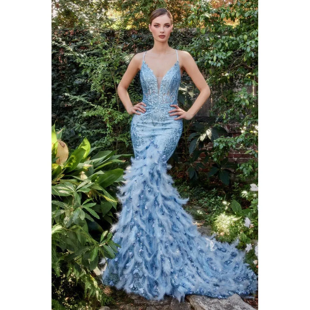 A1116 FEATHER MERMAID GOWN
