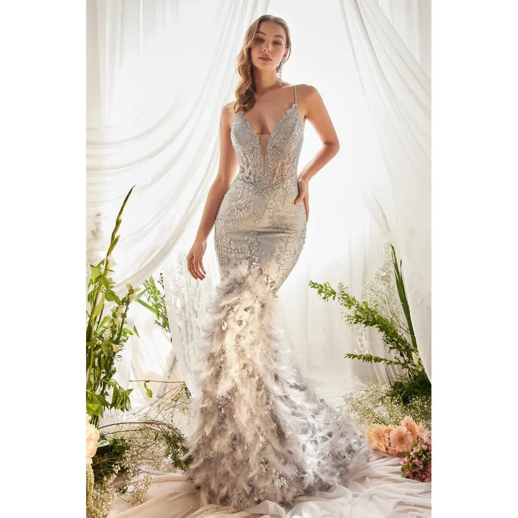 A1116 FEATHER MERMAID GOWN