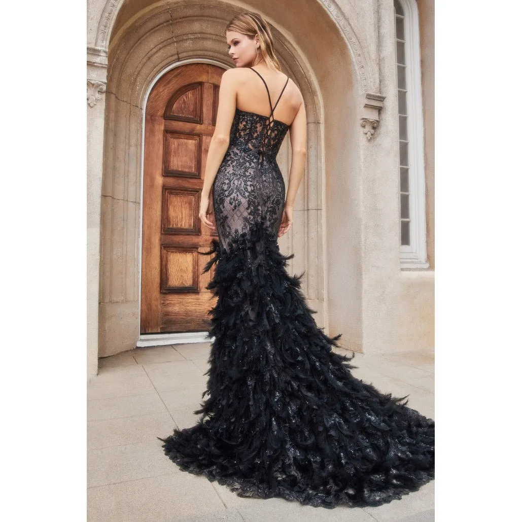 A1116 FEATHER MERMAID GOWN