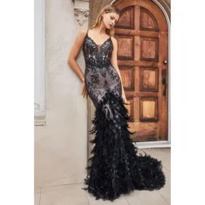 A1116 FEATHER MERMAID GOWN
