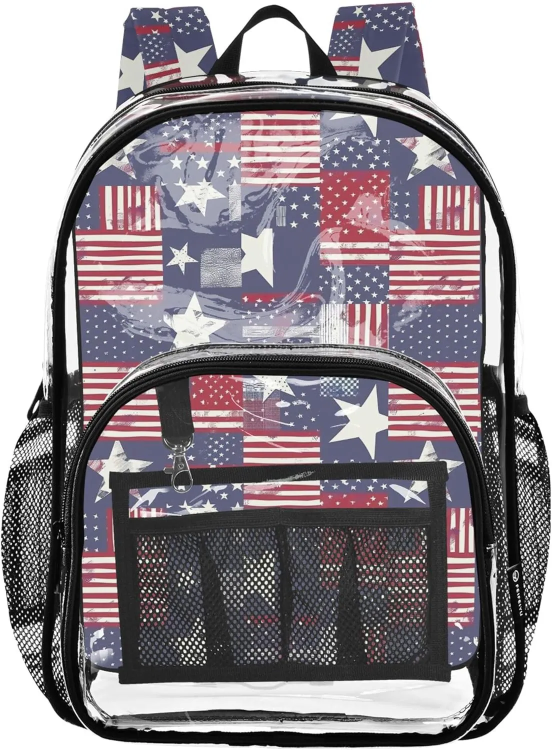 American Flag Patchwork Backpack for Boys, Clear Plastic Bags, Clear Backpacks, Backpack for Girls 8-10