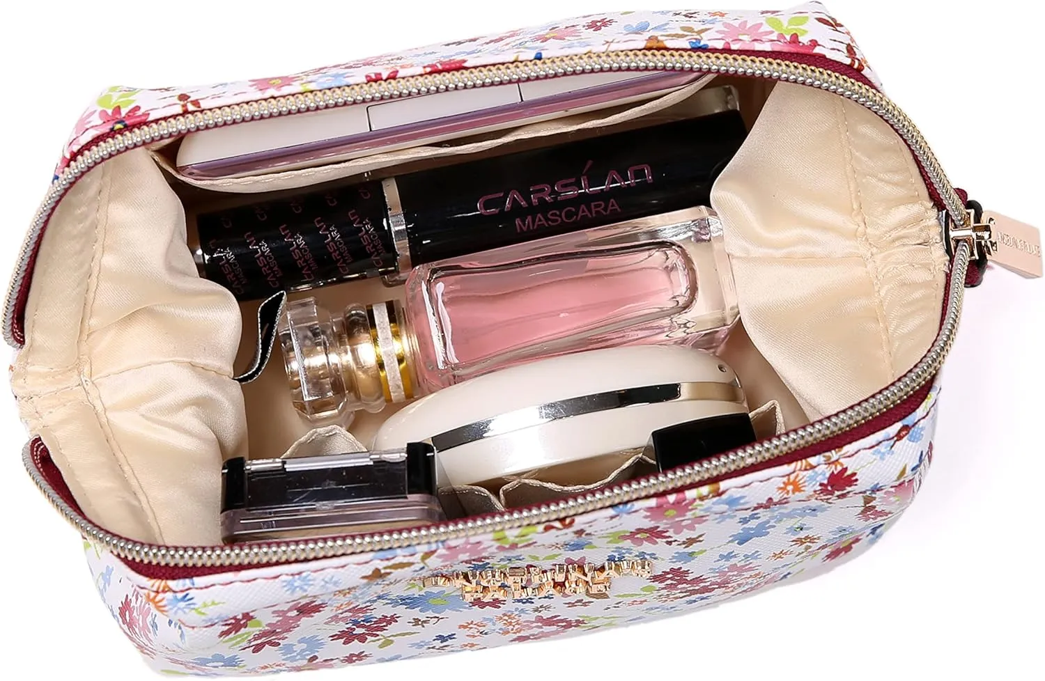 Angelina's Palace Vegan Leather Waterproof Travel Cosmetic Bag Toiletry Organizer Makeup Pouches(blossom wine)
