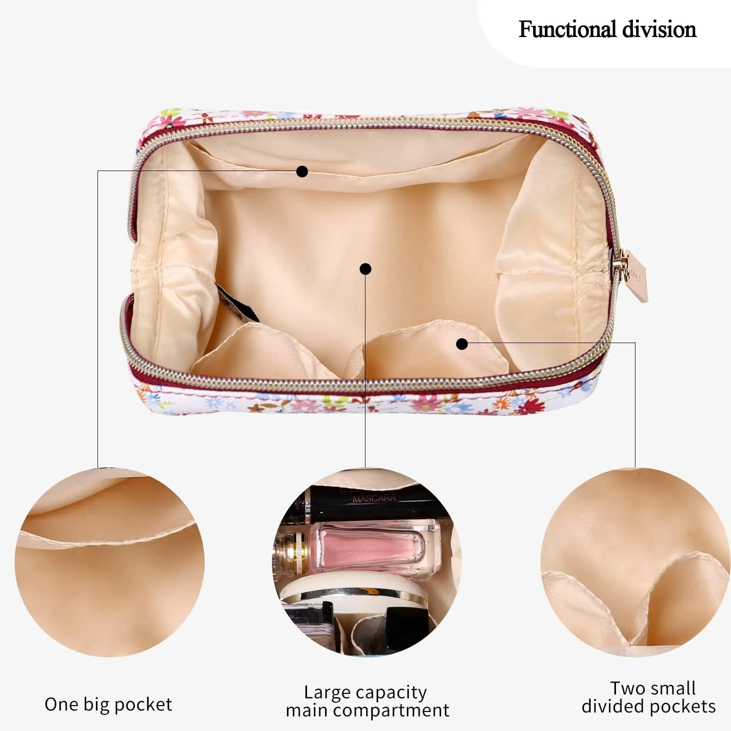 Angelina's Palace Vegan Leather Waterproof Travel Cosmetic Bag Toiletry Organizer Makeup Pouches(blossom wine)