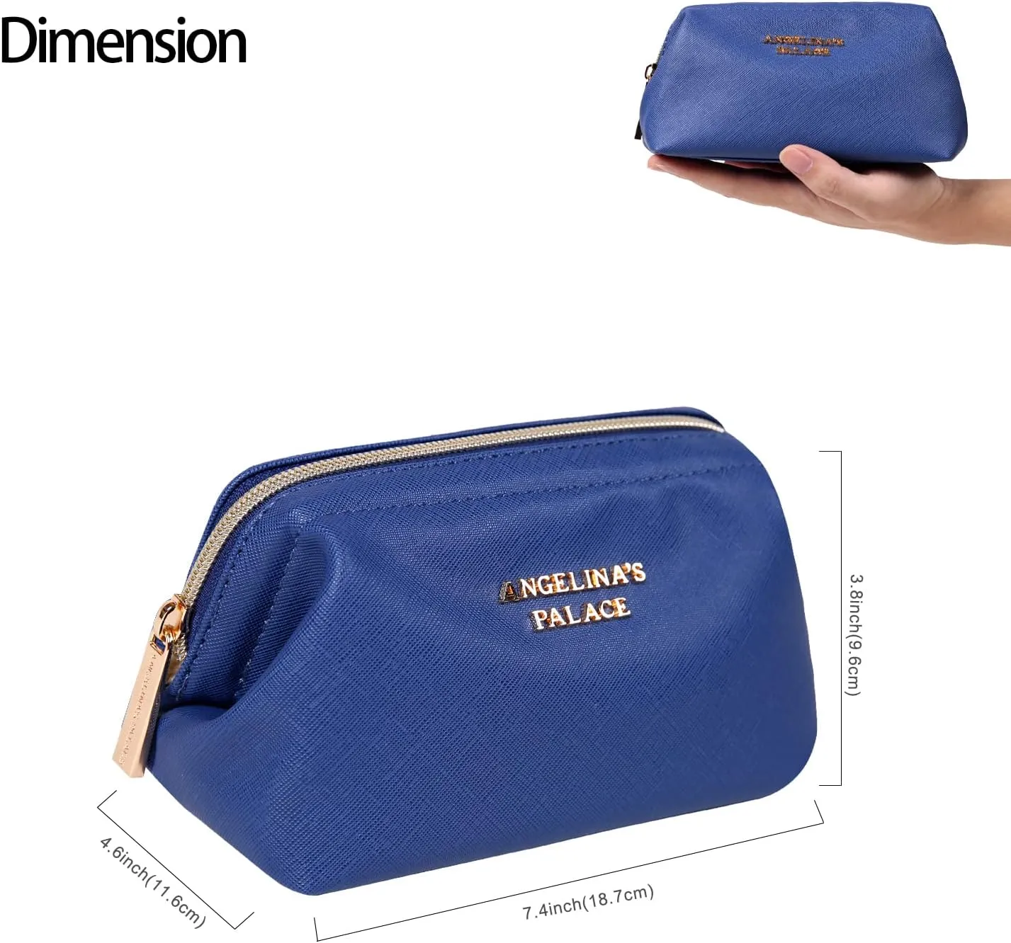 Angelina's Palace Vegan Leather Waterproof Travel Cosmetic Bag Toiletry Organizer Makeup Pouches(dark chambray)