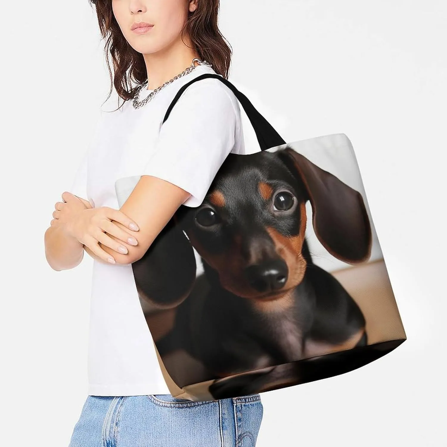 Animal Pug Dog Beach Bag Reusable Tote Bag Foldable Grocery Bags Women Shopping Bags for Daily Essentials