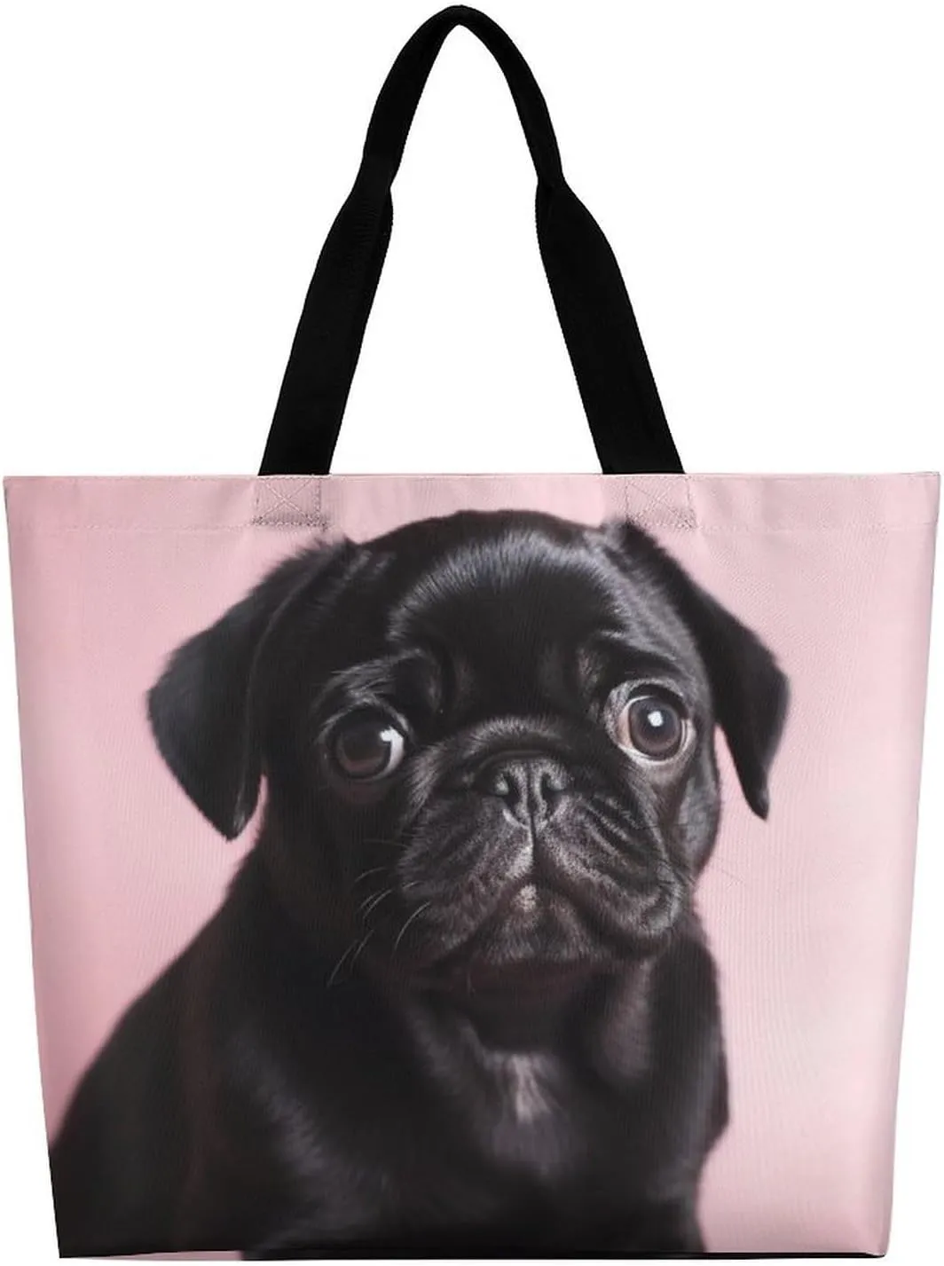Animal Pug Dog Beach Bag Reusable Tote Bag Foldable Grocery Bags Women Shopping Bags for Daily Essentials