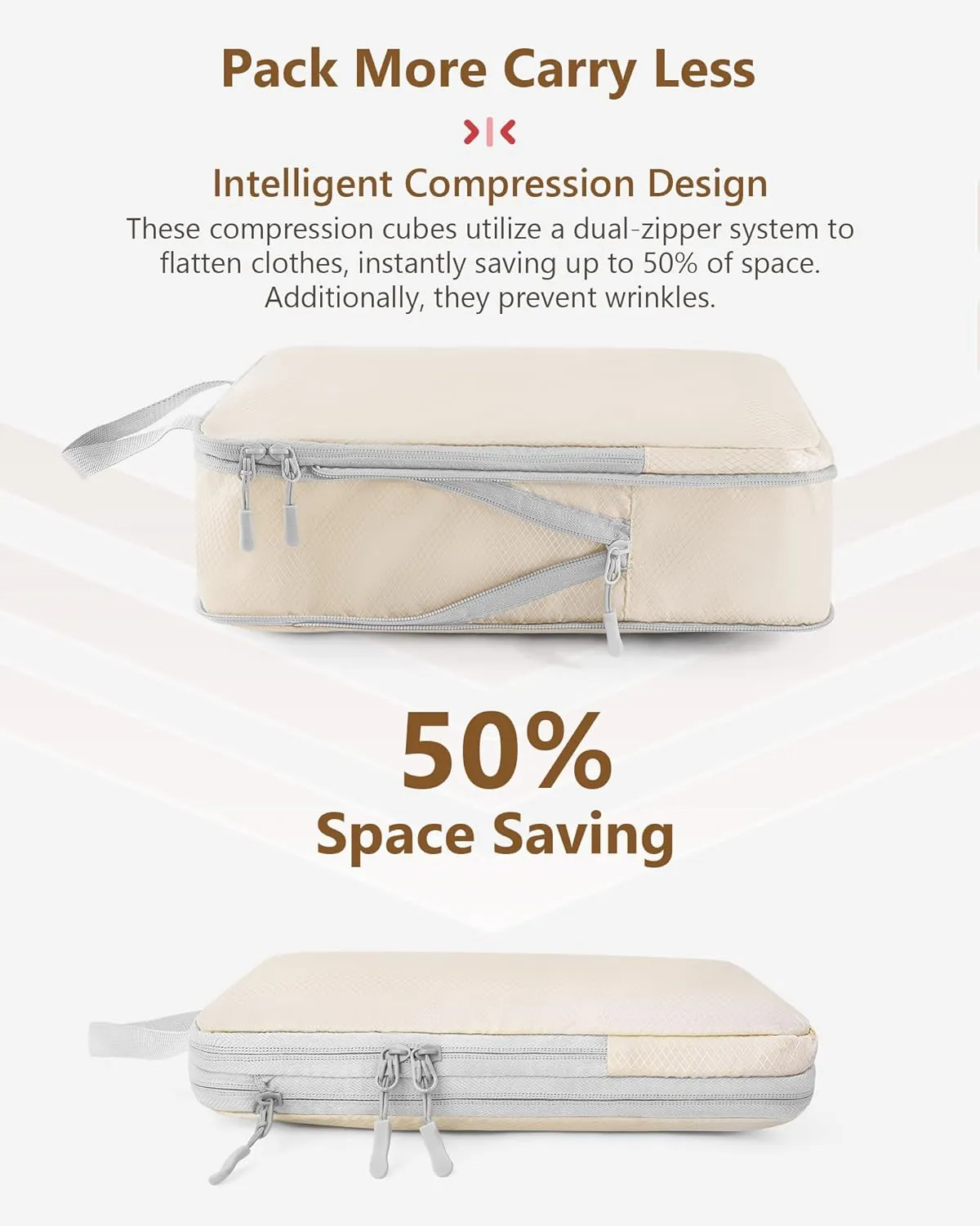 Anjing 8-Set Travel Packing Cubes - Expandable/Compression Bags for Clothes - Ultralight (Beige)