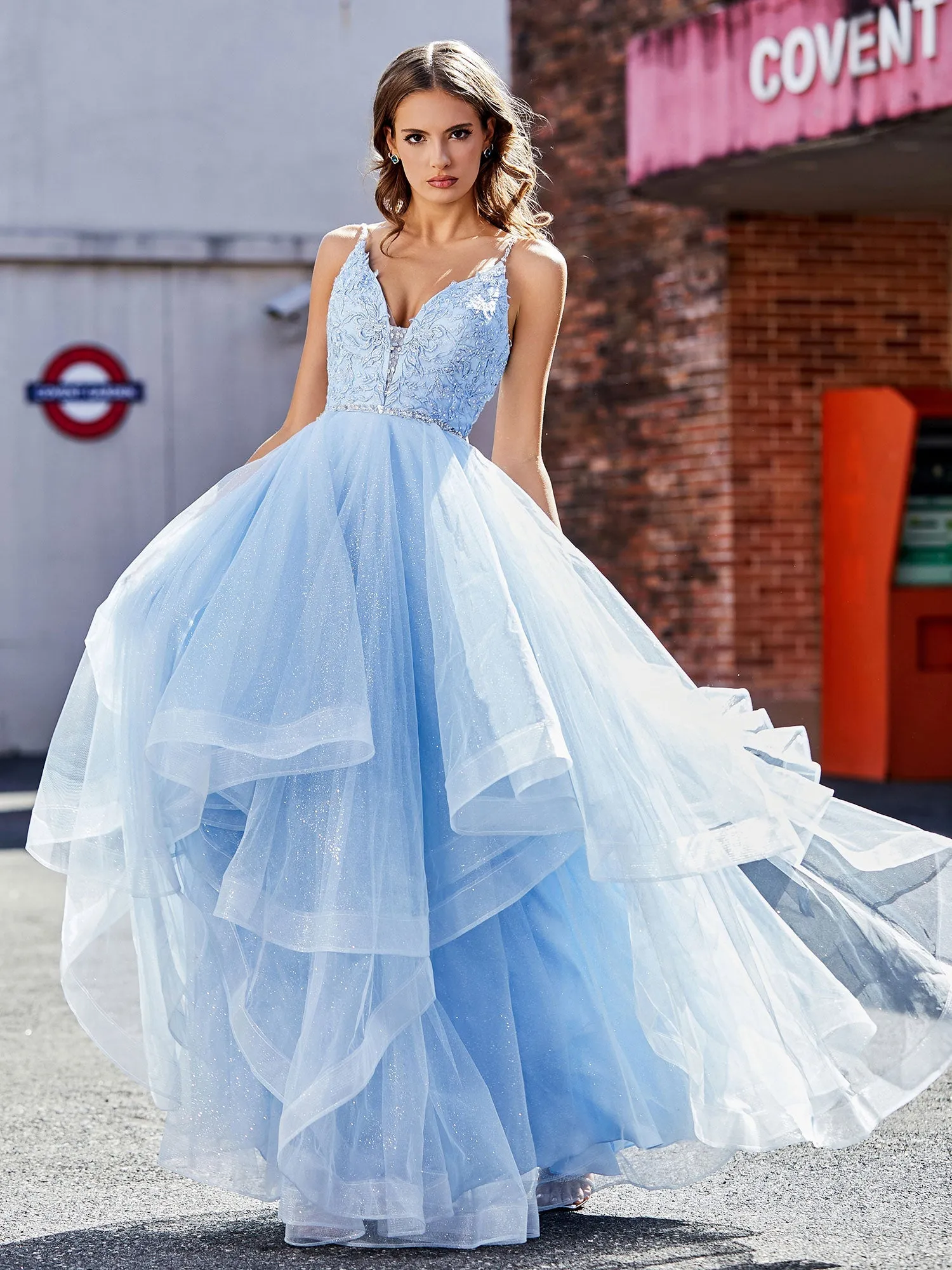 Applique Bodice Ruffled Skirt Tulle Ball Gown Lilac