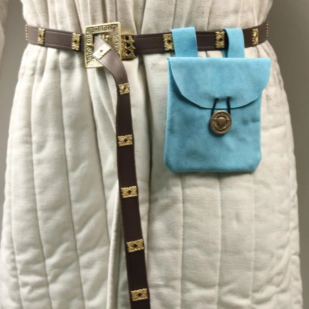 Armory Replicas Renaissance Vibes: Medieval Black & Brown Suede Pouches, Conscious Violet & Peaceful Blues Leather Lights