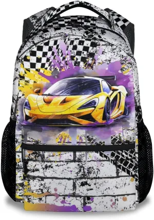 Backpack for Kids, 17 Inch Cool Car Backpacks for Boys, Yellow Lightweight Travel Bookbag for Middle School & High School