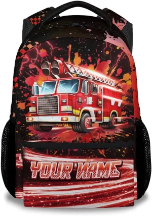 Backpacks for School - Personalized Fire Truck Backpacks for Boys - 17 Inch Kids Bookbag for Elementary Kindergarten - Lightweight School Bag for Toddlers