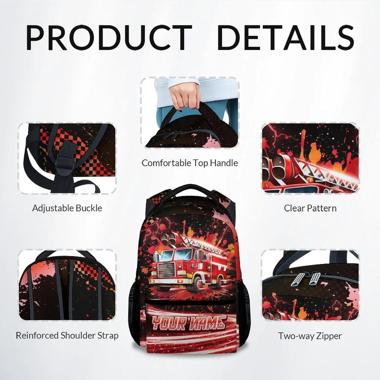 Backpacks for School - Personalized Fire Truck Backpacks for Boys - 17 Inch Kids Bookbag for Elementary Kindergarten - Lightweight School Bag for Toddlers