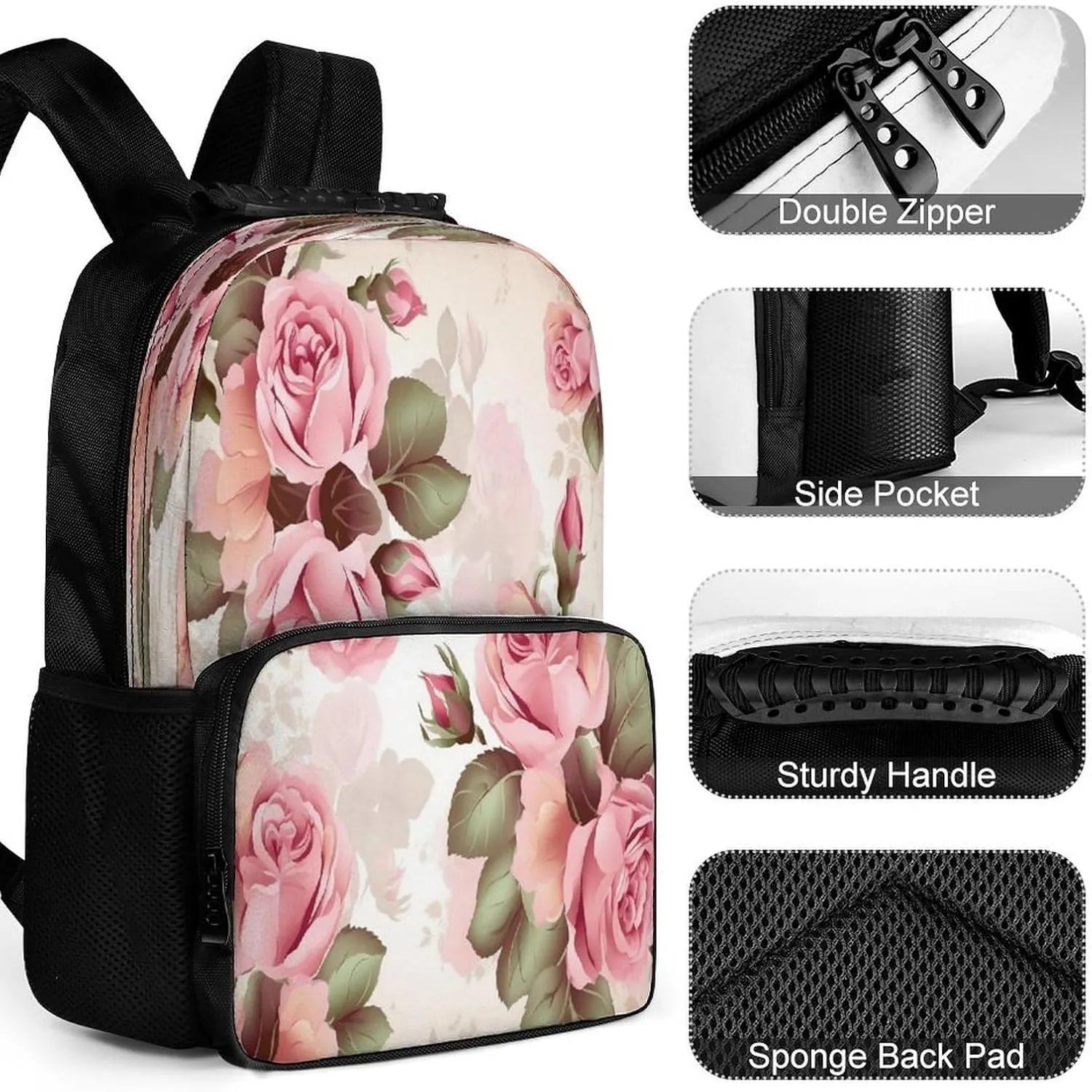 Backpacks Rose Floral Travel Bag Business Work Laptop Backpack