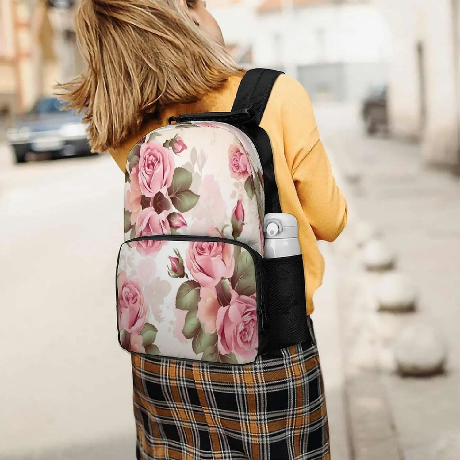 Backpacks Rose Floral Travel Bag Business Work Laptop Backpack