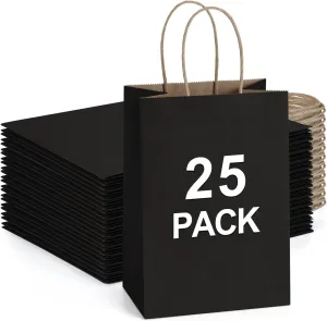 BagDream Kraft Paper Bags 25Pcs 5.25x3x8 Inches Small Paper Gift Bags with Handles Bulk for Party Favor, Retail, Merchandise, Black Gift Sacks