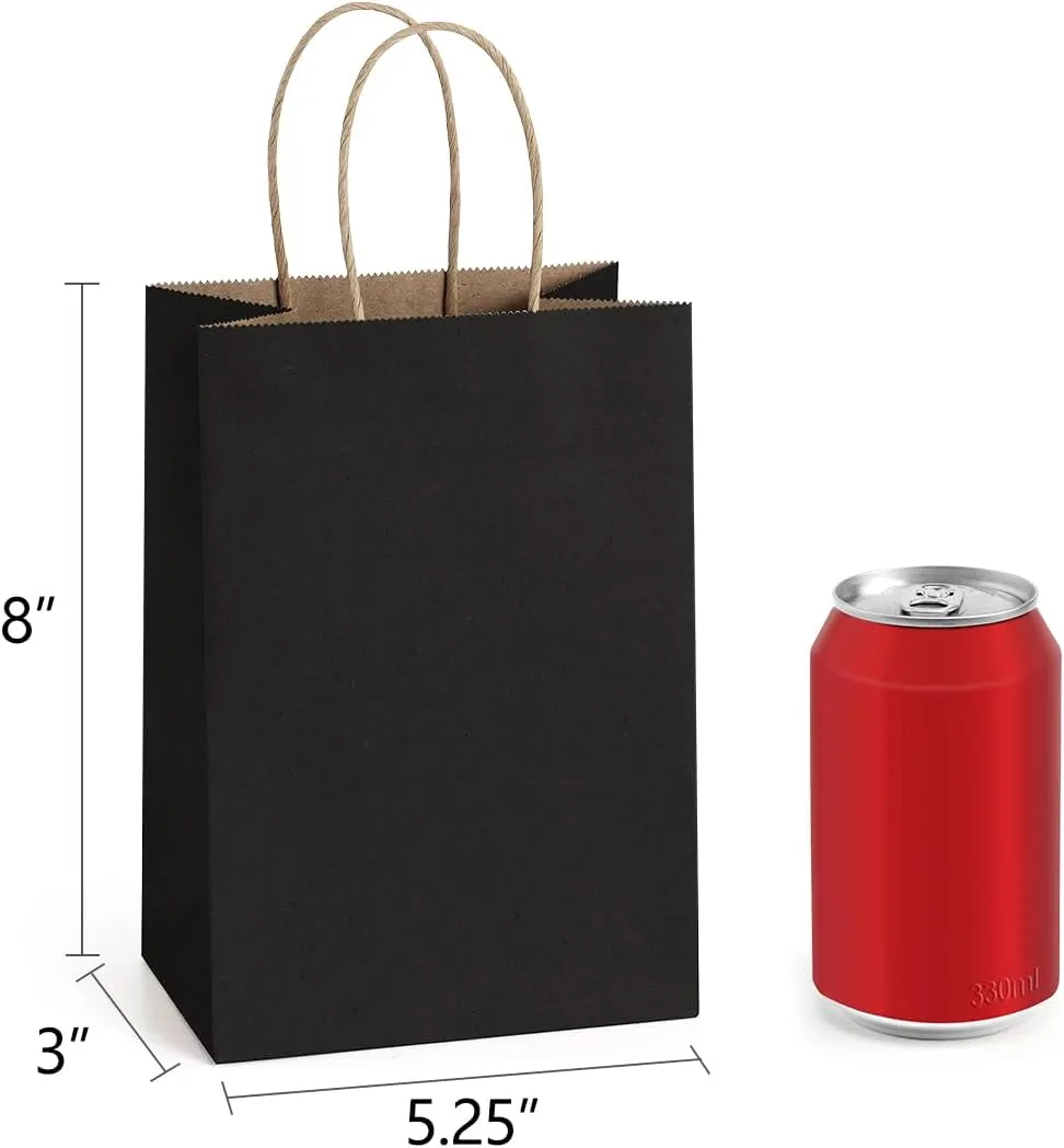 BagDream Kraft Paper Bags 25Pcs 5.25x3x8 Inches Small Paper Gift Bags with Handles Bulk for Party Favor, Retail, Merchandise, Black Gift Sacks