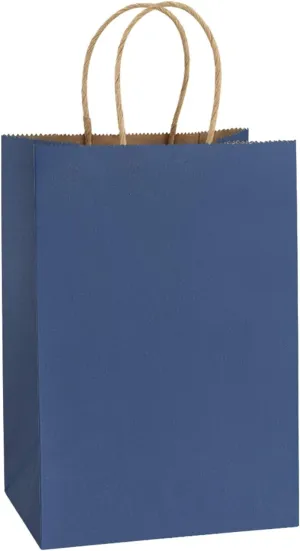 BagDream Small Gift Bags 25Pcs 5.25x3x8 Navy Blue Paper Bags with Handles, Kraft Paper Sacks for Small Gifts, Birthday, Wedding Party Favor, Retail, Merchandise