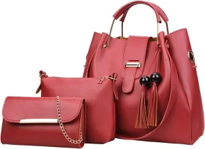 Beach Tote Bag 4 Packet Leather Solid Color Handbags Shoulder Bags Crossbody Hobo Bags Card Purse Work Travel Essential A