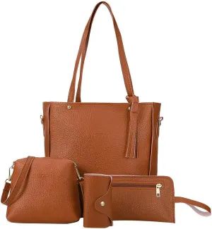 Beach Tote Bag 4 Packet Leather Solid Color Handbags Shoulder Bags Crossbody Hobo Bags Card Purse Work Travel Essential F