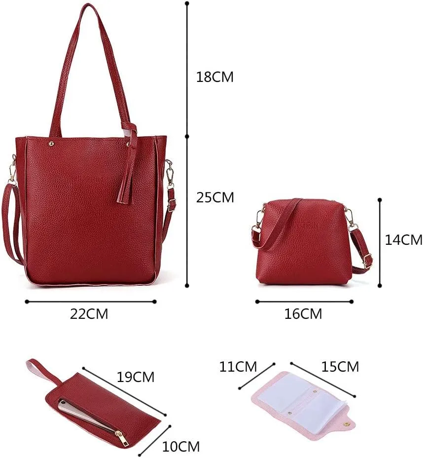 Beach Tote Bag 4 Packet Leather Solid Color Handbags Shoulder Bags Crossbody Hobo Bags Card Purse Work Travel Essential G
