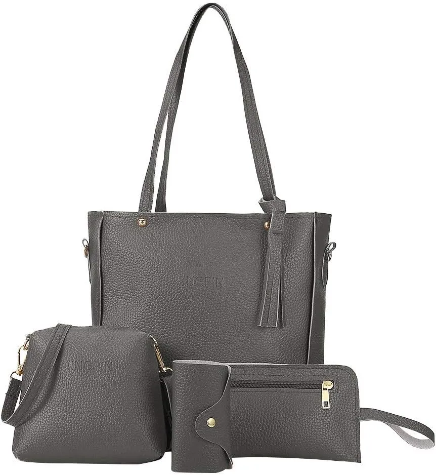 Beach Tote Bag 4 Packet Leather Solid Color Handbags Shoulder Bags Crossbody Hobo Bags Card Purse Work Travel Essential G