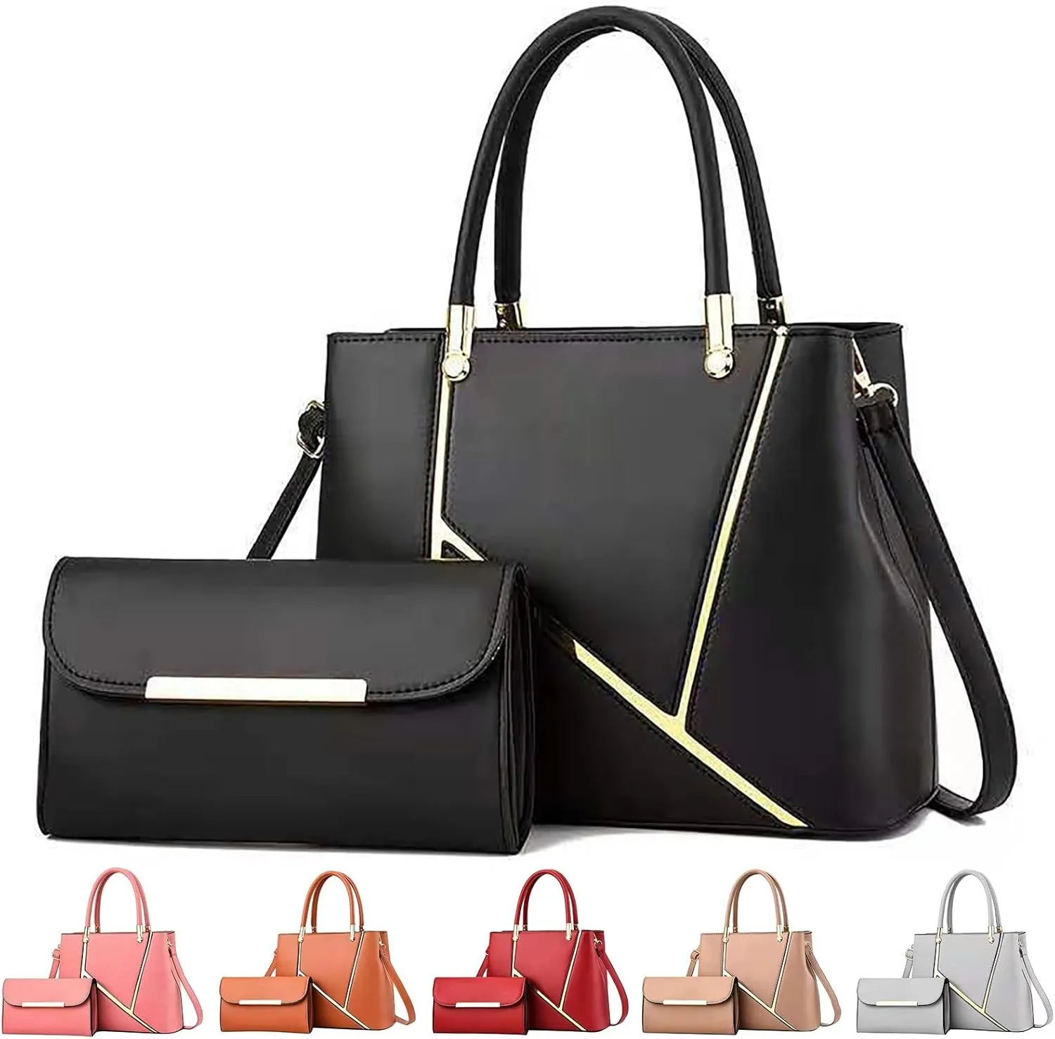 Beach Tote Bag 4 Packet Leather Solid Color Handbags Shoulder Bags Crossbody Hobo Bags Card Purse Work Travel Essential T