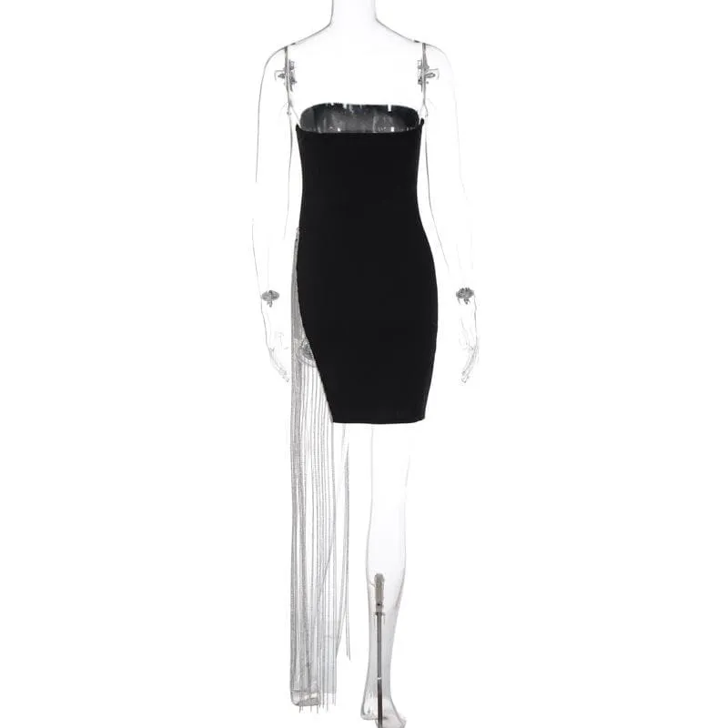 BerryBetty - Beaded slit tassels backless patchwork tube mini dress