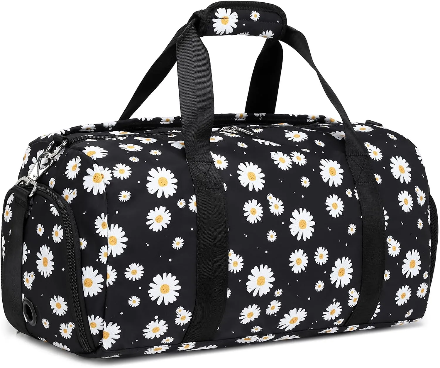 Black Duffle Bag with Shoe & Wet/Dry Compartments, Girls Women Dance Bag for Ballet Gym Sports Overnight Sleepover Weekender Carry On with Trolley Sleeve for Travel
