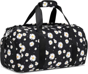 Black Duffle Bag with Shoe & Wet/Dry Compartments, Girls Women Dance Bag for Ballet Gym Sports Overnight Sleepover Weekender Carry On with Trolley Sleeve for Travel