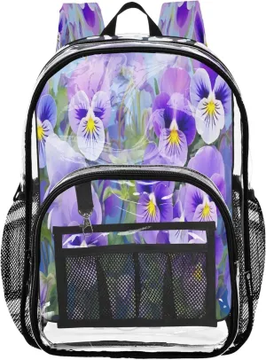 Blooming Pansy Flowers Purple Boys Backpacks, Clear Plastic Bag, Backpack Bag, Clear School Backpack
