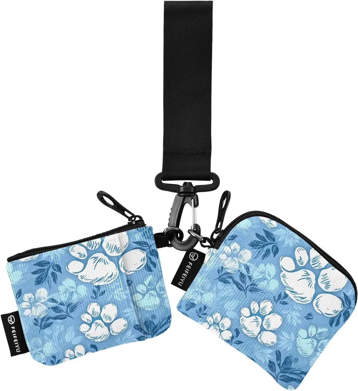 Blue Dog Paws Zip Around Wristlet Wallet for Women Portable Detachable Dual Pocket Keychain Wallet Wrist Wallet