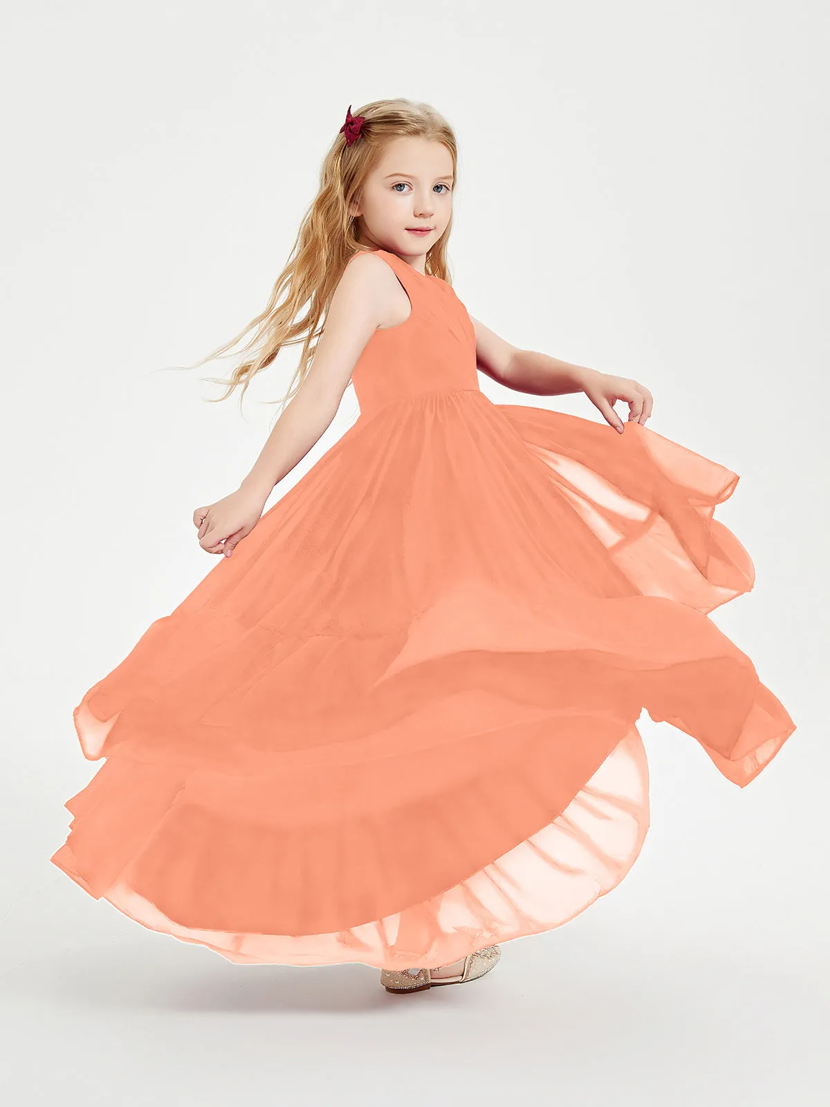 Boho Junior Bridesmaid Dresses Cascading Skirt Papaya