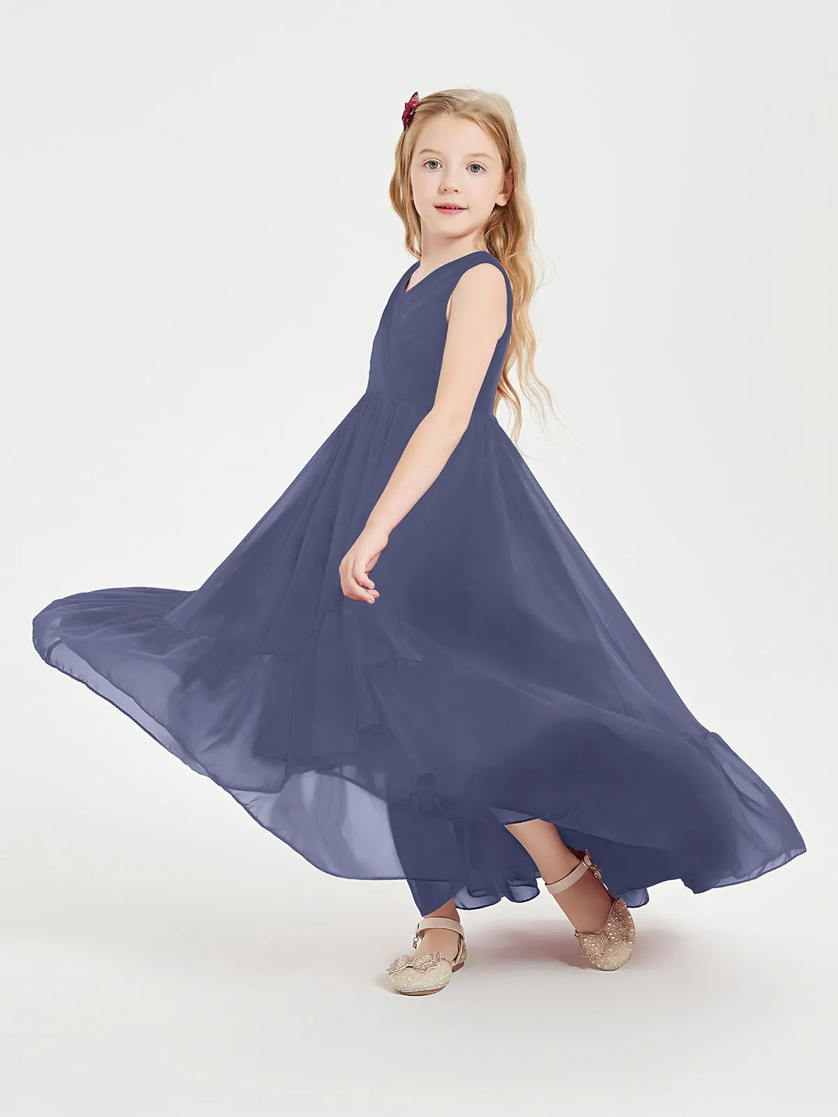 Boho Junior Bridesmaid Dresses Cascading Skirt Stormy