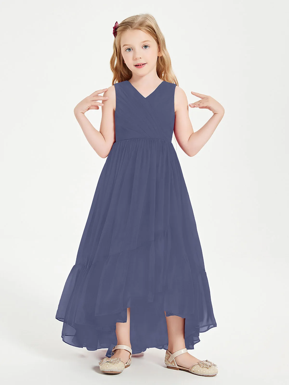 Boho Junior Bridesmaid Dresses Cascading Skirt Stormy