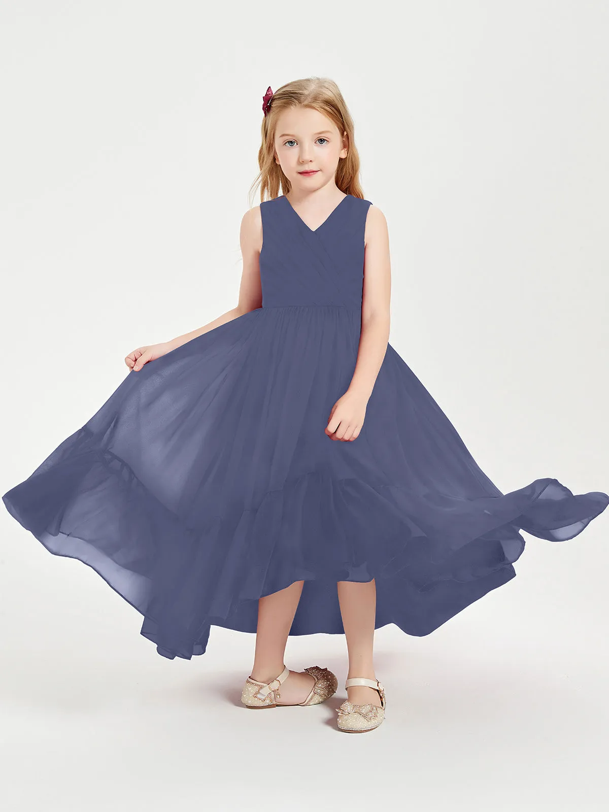 Boho Junior Bridesmaid Dresses Cascading Skirt Stormy