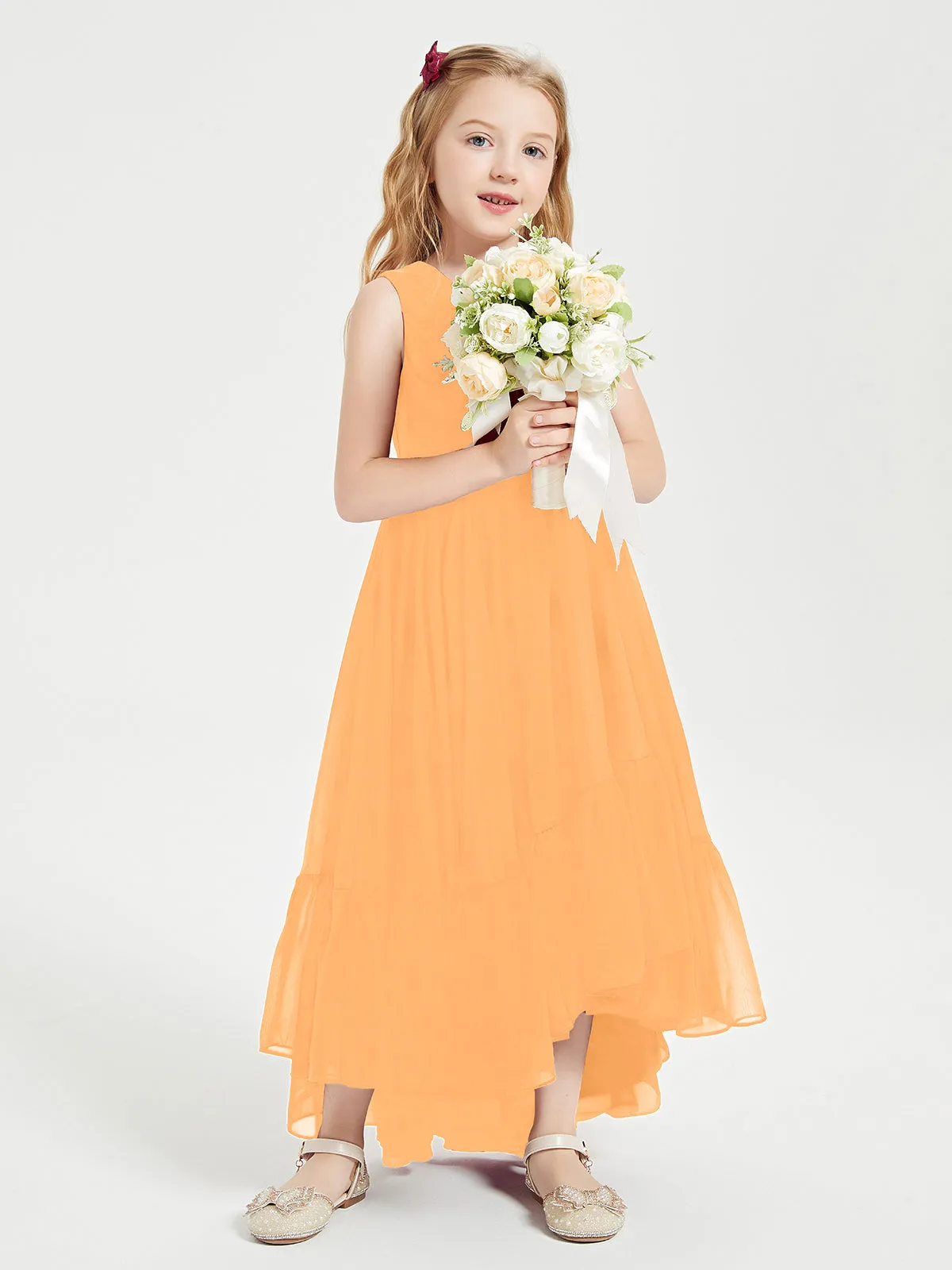 Boho Junior Bridesmaid Dresses Cascading Skirt Tangerine