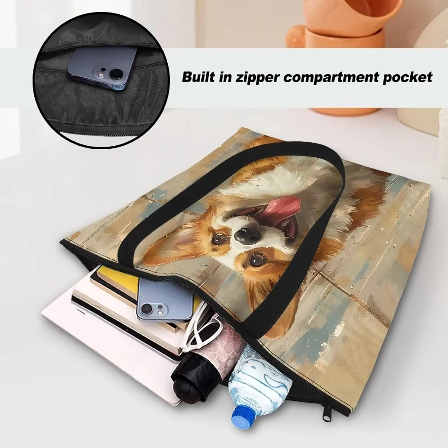 Border Collie Dog Women Handbag, Corgi Dog Shoulder Bag, Halloween Skull Spider Web Eco-Friendly Paper Tote Bags