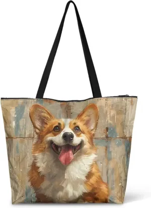 Border Collie Dog Women Handbag, Corgi Dog Shoulder Bag, Halloween Skull Spider Web Eco-Friendly Paper Tote Bags